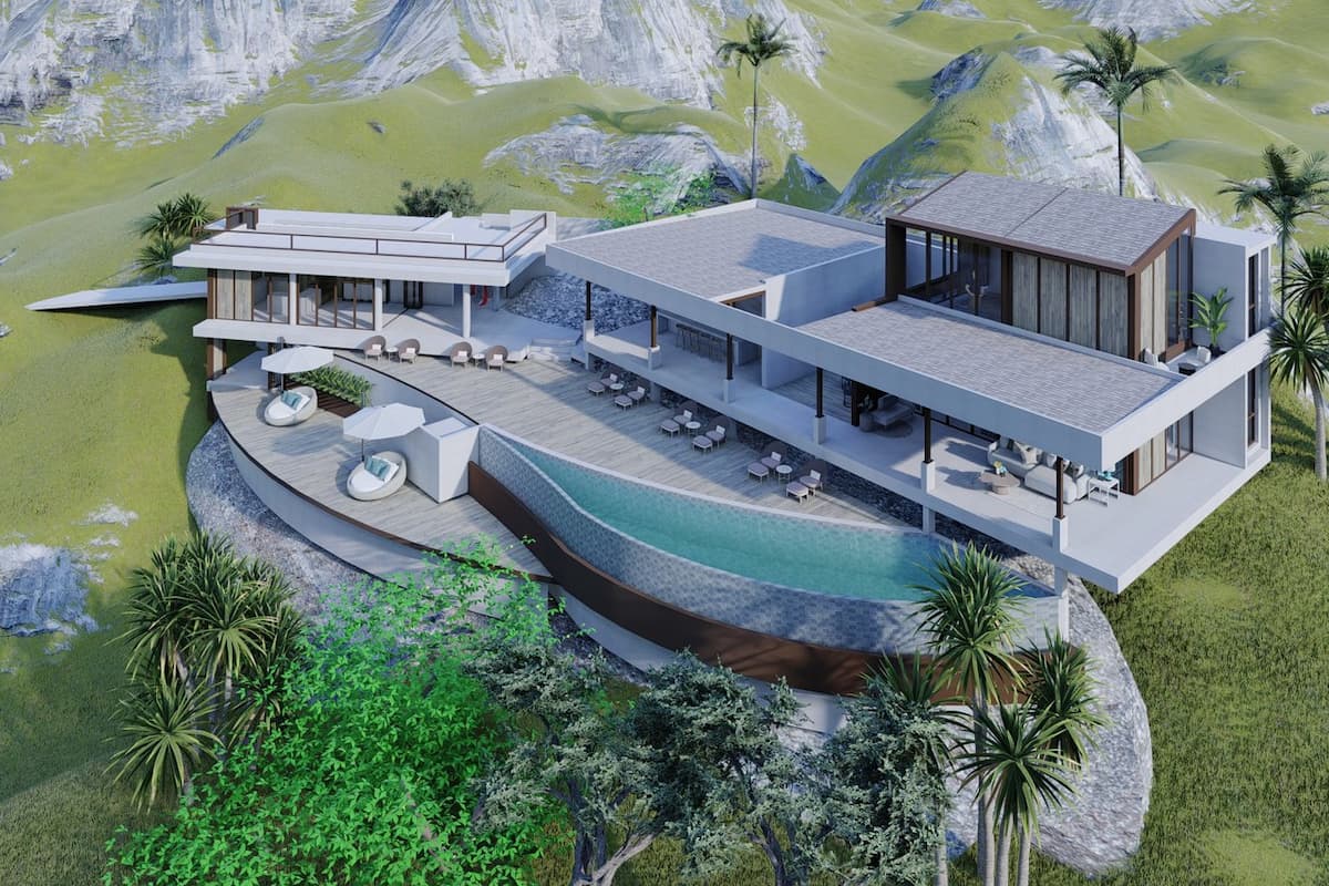 off plan 3D design of a luxury tropical villa